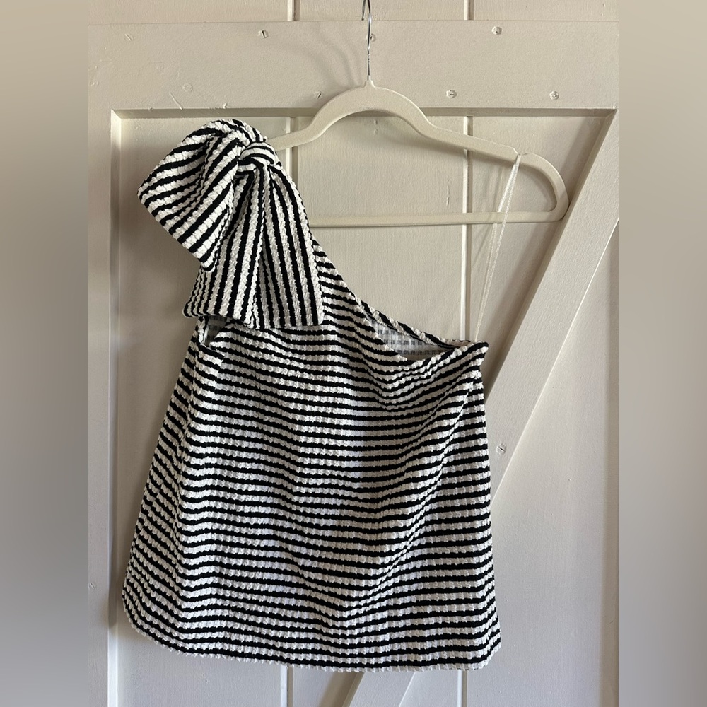 Striped Bow One Shoulder Top